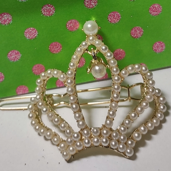 Pearl & Crystal Bling Crown Barrettes - Picture 13 of 15